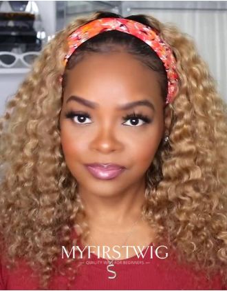 HEADBAND WIG - MARISSA - Human Hair Ombre Curly (3a-3b) Headband Wig - HBW030