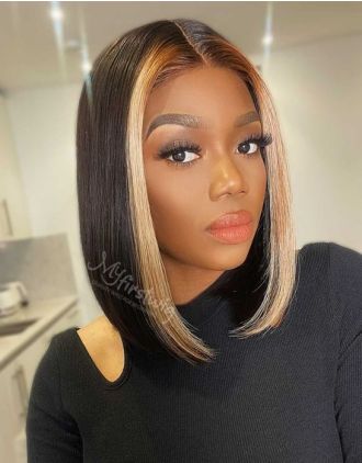 COVERUPBYSELORM - MALAYSIAN HAIR BLONDE HIGHLIGHT BLUNT CUT LACE FRONT WIG - CBS017