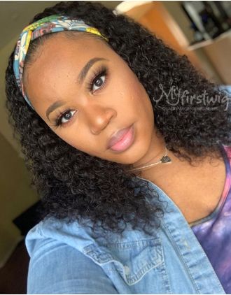 HEADBAND WIG - TANYA - SHORT CURLY HUMAN HAIR HEADBAND WIG - HBW019