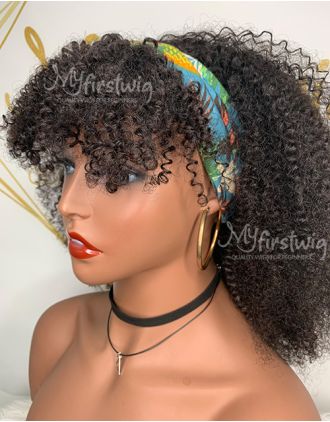 HEADBAND WIG - KELLY - COILY (3C-4A) NATURAL CURLS WITH BANGS HUMAN HAIR HEADBAND WIG - HBW036