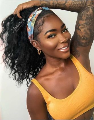 HEADBAND WIG - SHANTANIA - HUMAN HAIR SHORT LOOSE CURLY HEADBAND WIG - HBW040