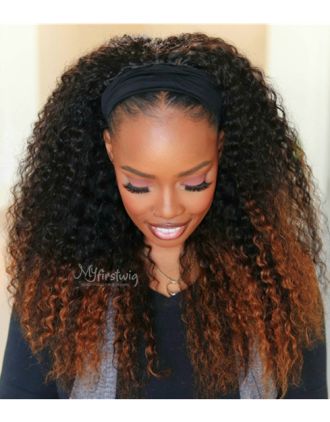 HEADBAND WIG - TATYANA - HUMAN HAIR OMBRE HIGHLIGHT CURLY (3A-3B) HEADBAND WIG - HBW048