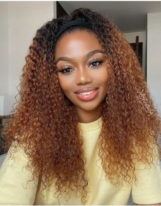 HEADBAND WIG - COVERUPBYSELORM - HUMAN HAIR OMBRE CURLY (2C-3A) HEADBAND WIG - CBS020