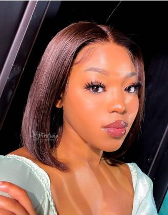 ALICIA - INDIAN REMY HAIR DARK CHERRY BOB HAIRCUT LACE FRONT WIG - LFB030
