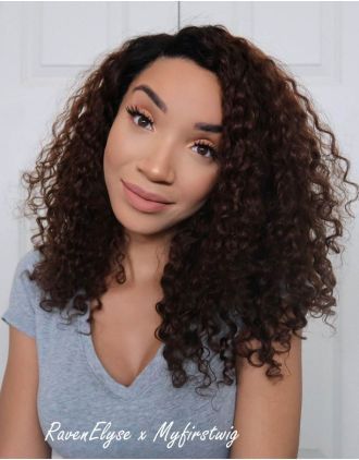 RAVEN – INDIAN REMY HAIR OMBRE CURLY HAIR HUMAN HAIR LACE FRONT WIGS - LFC005