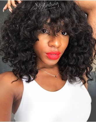 VICTORIA - INDIAN REMY HAIR SHORT CURLY WITH BANGS LACE FRONT WIG - LFC009