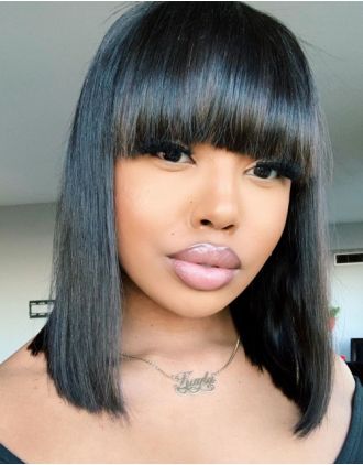 DARLENE - INDIAN REMY HAIR BOB HAIRCUT WITH BANGS LACE FRONT WIG - LFW006