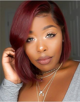 BRENDA - INDIAN REMY HAIR BURGUNDY HAIR BOB HAIRCUT LACE FRONT WIG -LFW009