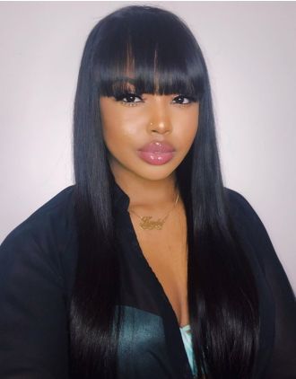 OLIVIA - INDIAN REMY HAIR STRAIGHT WIG WITH BANGS LACE FRONT WIG- LFW018