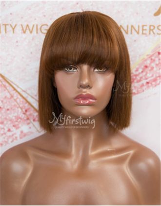 Scalp Top Wig Brown Bob Wig With Bangs - SSS006