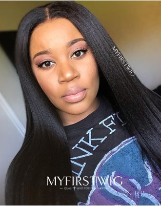 Malaysian Human Hair Yaki Straight Lace Front Wig - YAKI001