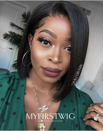 Malaysian Side Part Yaki Bob Haircuts Lace Front Wig - YAKI007
