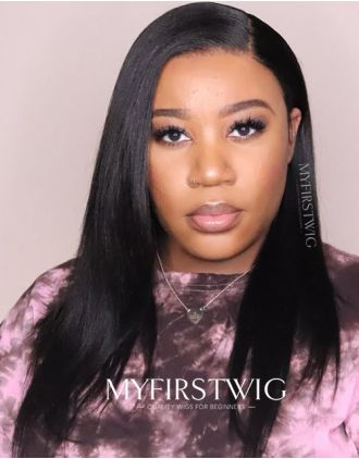 Malaysian Human Hair Layered Yaki Straight Lace Front Wig - YAKI015