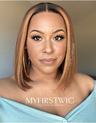 Malaysian Human Hair Caramel Yaki Bob Lace Front Wig - YAKI017