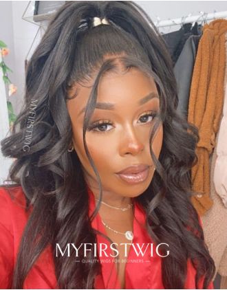 Malaysian Human Hair Middle Part Yaki Wavy Lace Front Wig - YAKI018