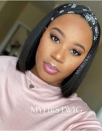 Human Hair Yaki Bob Headband Wig - YAKI020